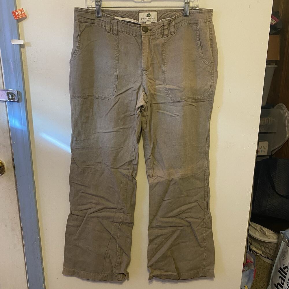 Y2K Banana Republic Women Pants WideLeg Sz 12 DarkGrey 100% Organic Linen Casual - Picture 6 of 11